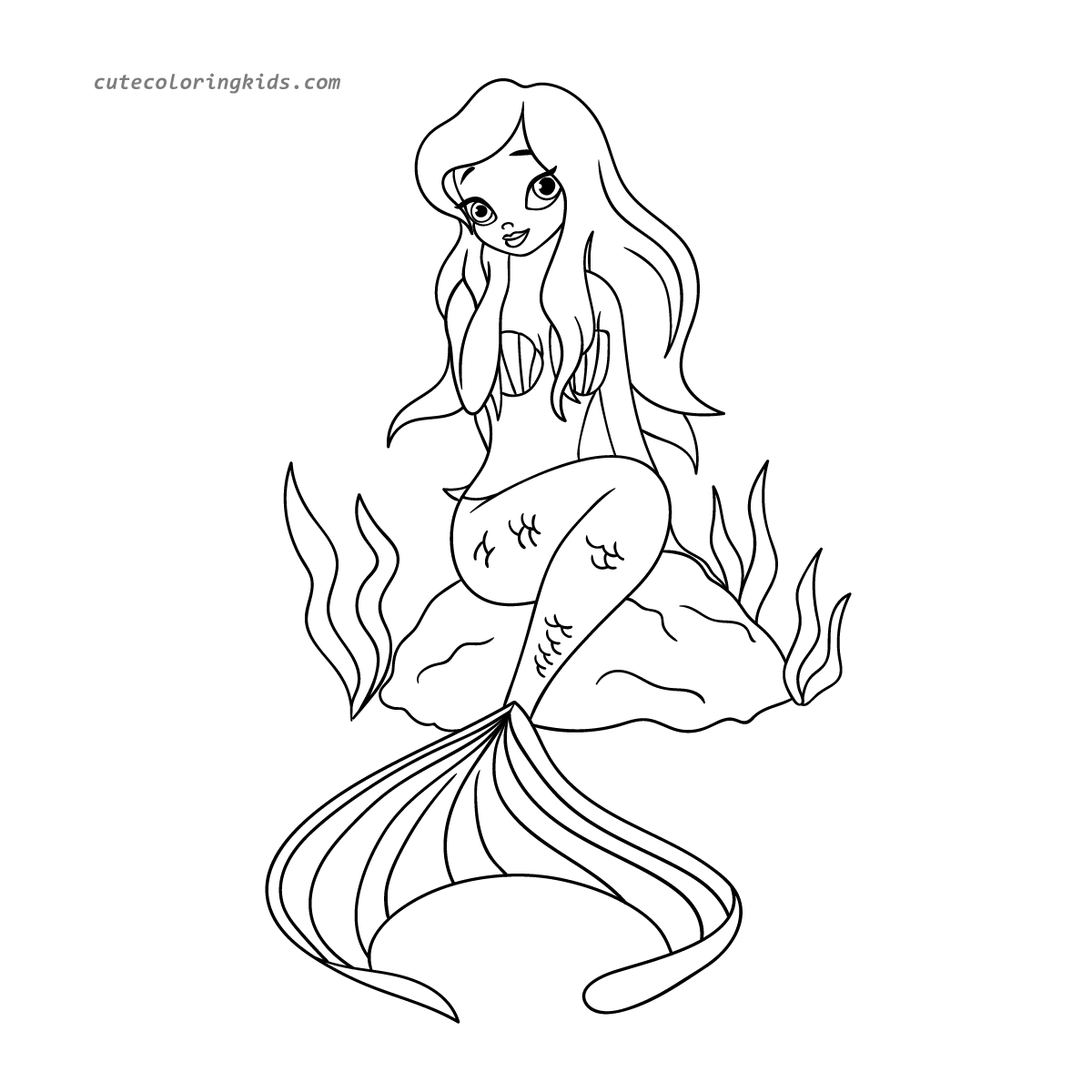 A Serene Mermaid Awaits Your Artistic Touch: An Enchanting Coloring Page