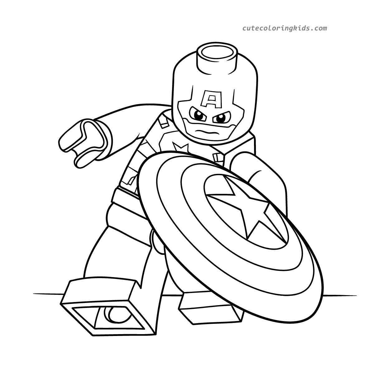 Action-Ready Captain America: A LEGO Superhero Coloring Page