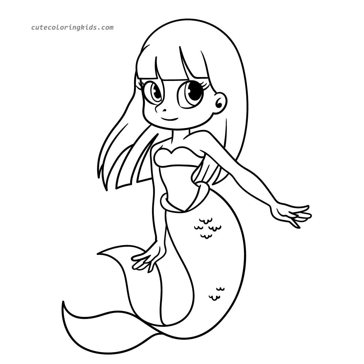 Adorable Anime-Style Mermaid Coloring Page: Awaiting Your Artistic Touch