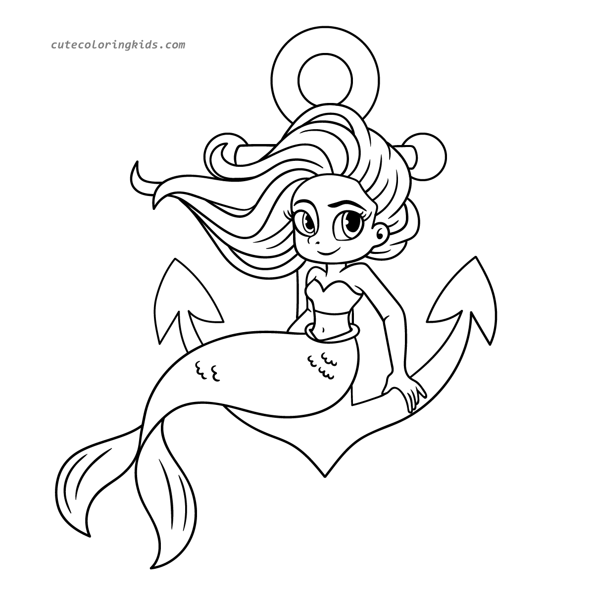 Adorable Mermaid Awaits Your Artistic Touch: A Charming Coloring Page Featuring a Whimsical Sea Creature
