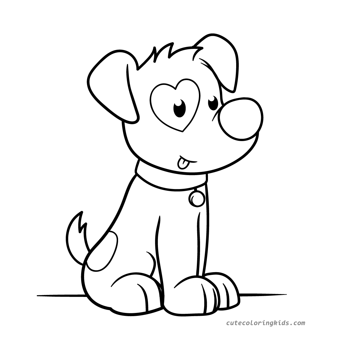 Adorable Puppy with Heart Eyes: A Sweet Valentine's Day Coloring Page