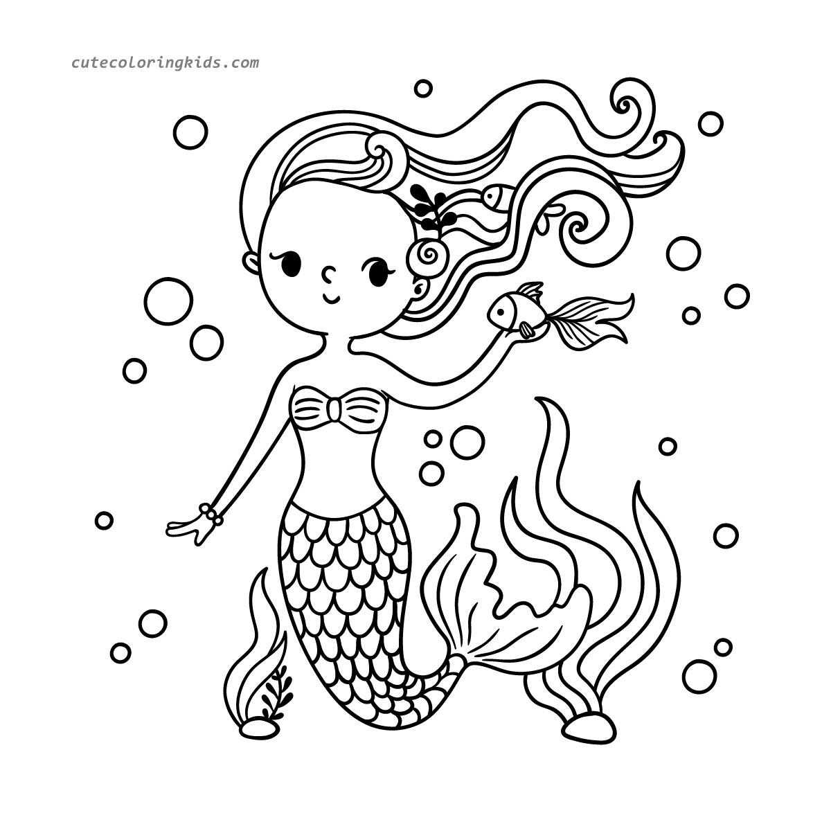 An Enchanting Mermaid's Underwater Kingdom: A Delightful Coloring Page