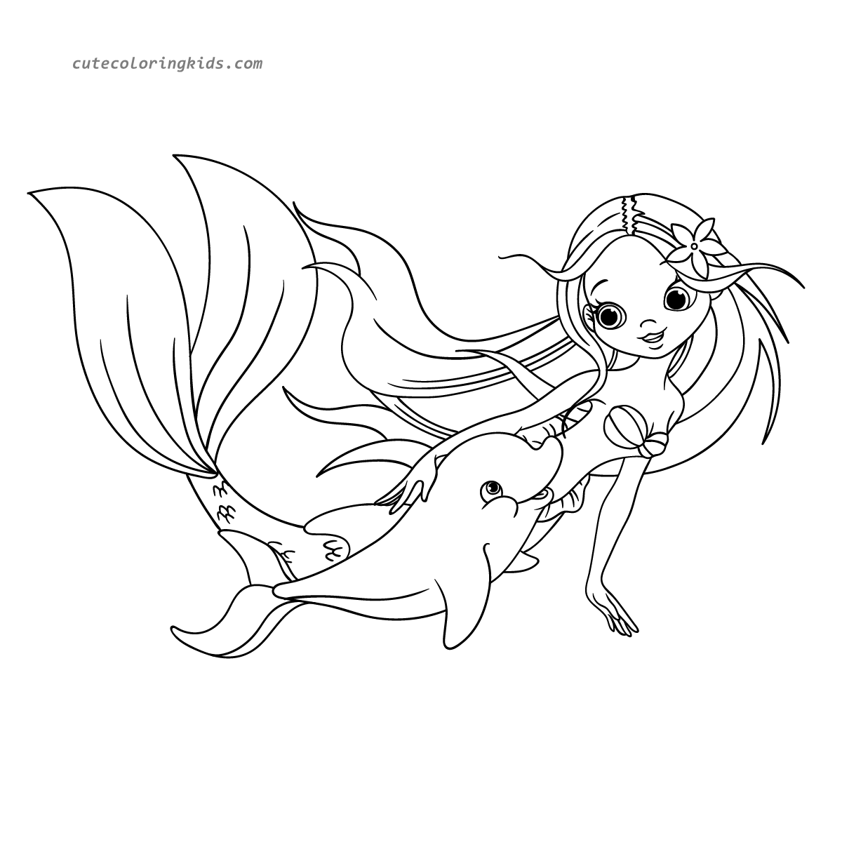 Enchanting Mermaid and Playful Dolphin: An Underwater Coloring Adventure