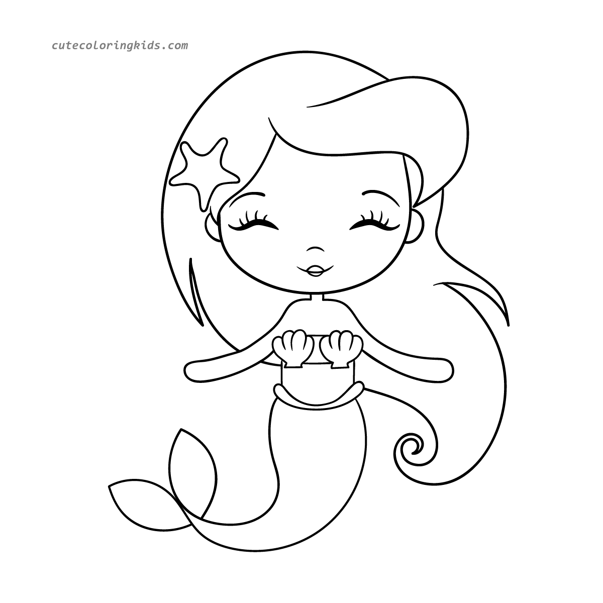 Serene Seashell Siren: A Charming Mermaid Coloring Page for Kids