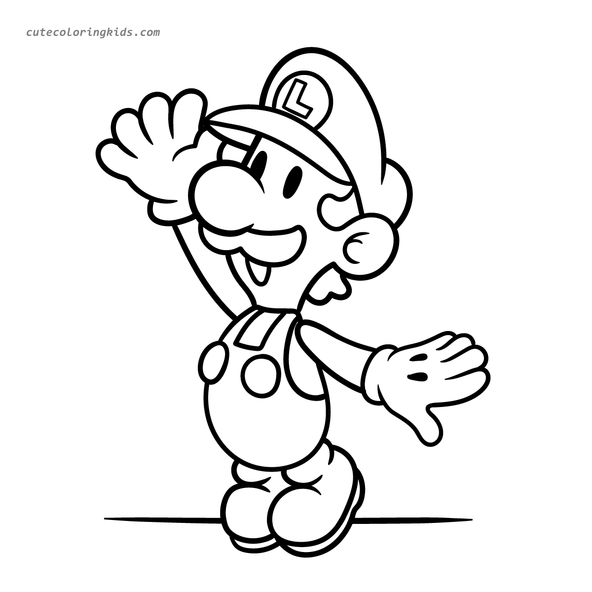 A Delightful Coloring Page Featuring Luigi's Playful Wave: A Charming Character Illustration