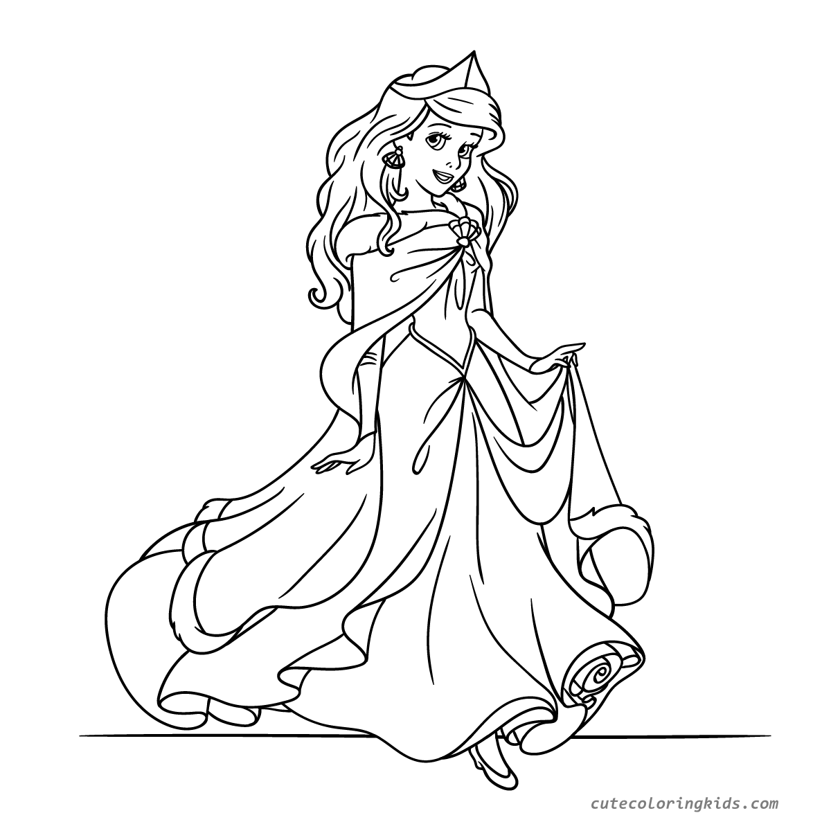A Majestic Princess Aurora: An Enchanting Coloring Page Featuring Disney's Sleeping Beauty