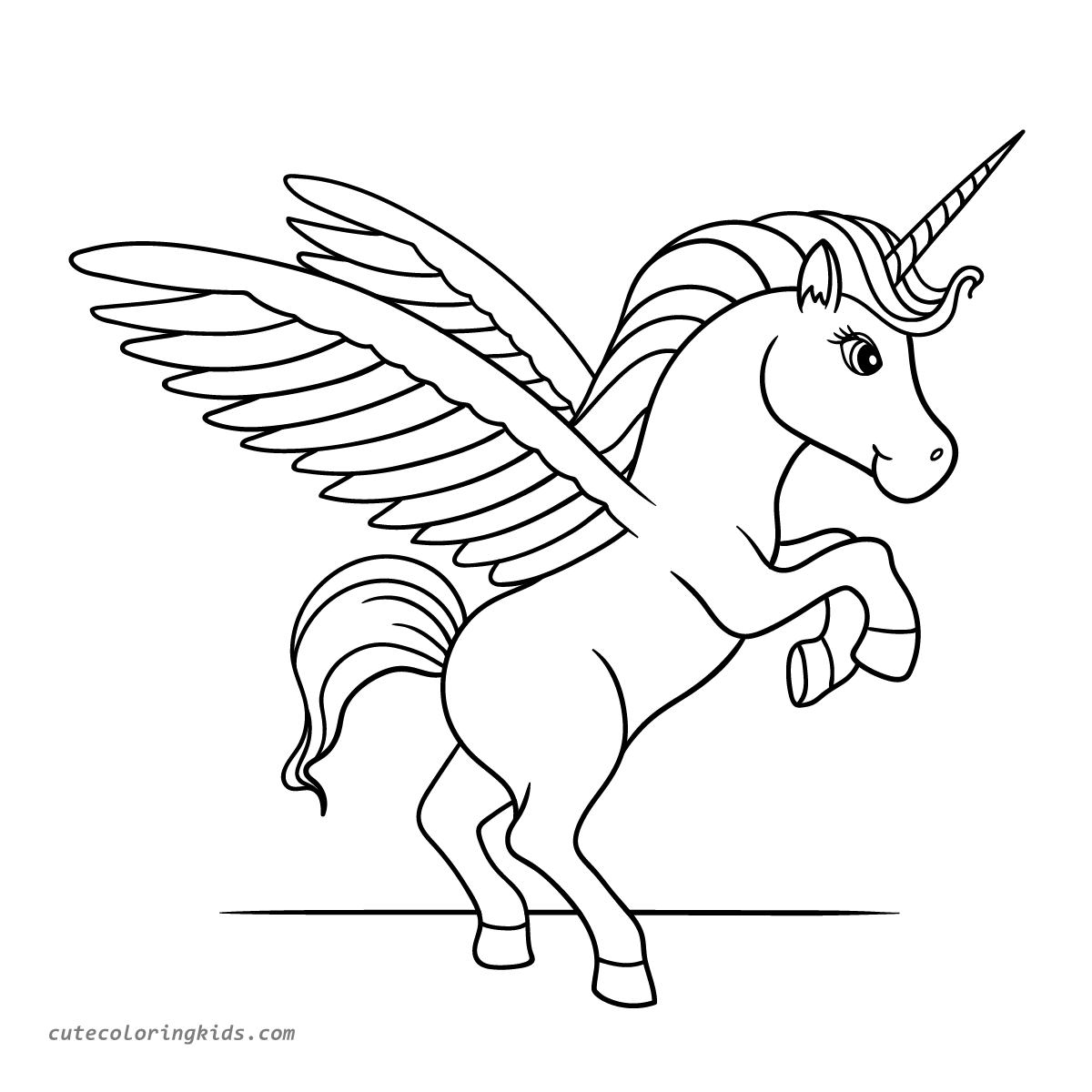A Majestic Winged Unicorn: A Fantasy Coloring Page for Creative Kids