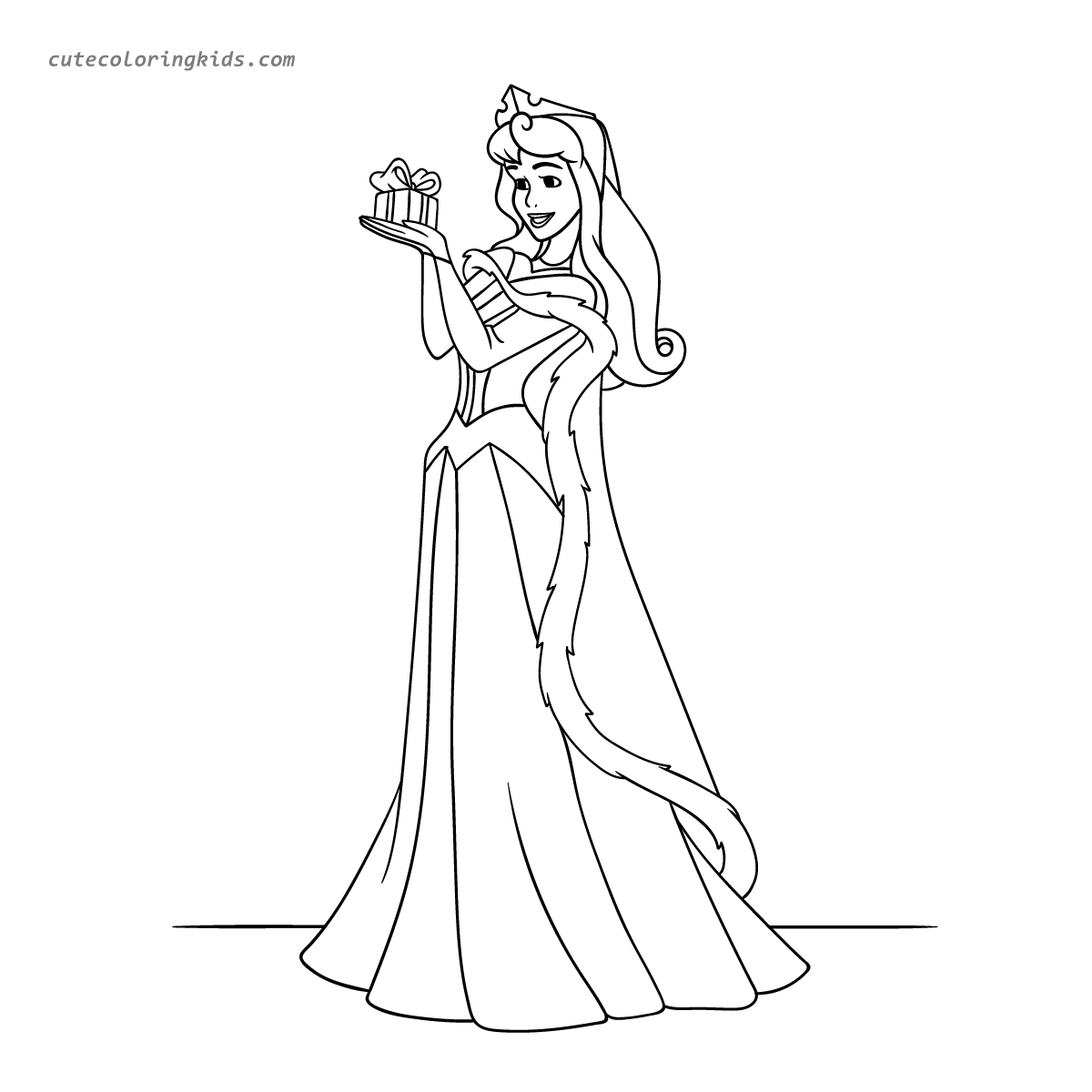 A Regal Gift: Princess Aurora's Festive Coloring Page