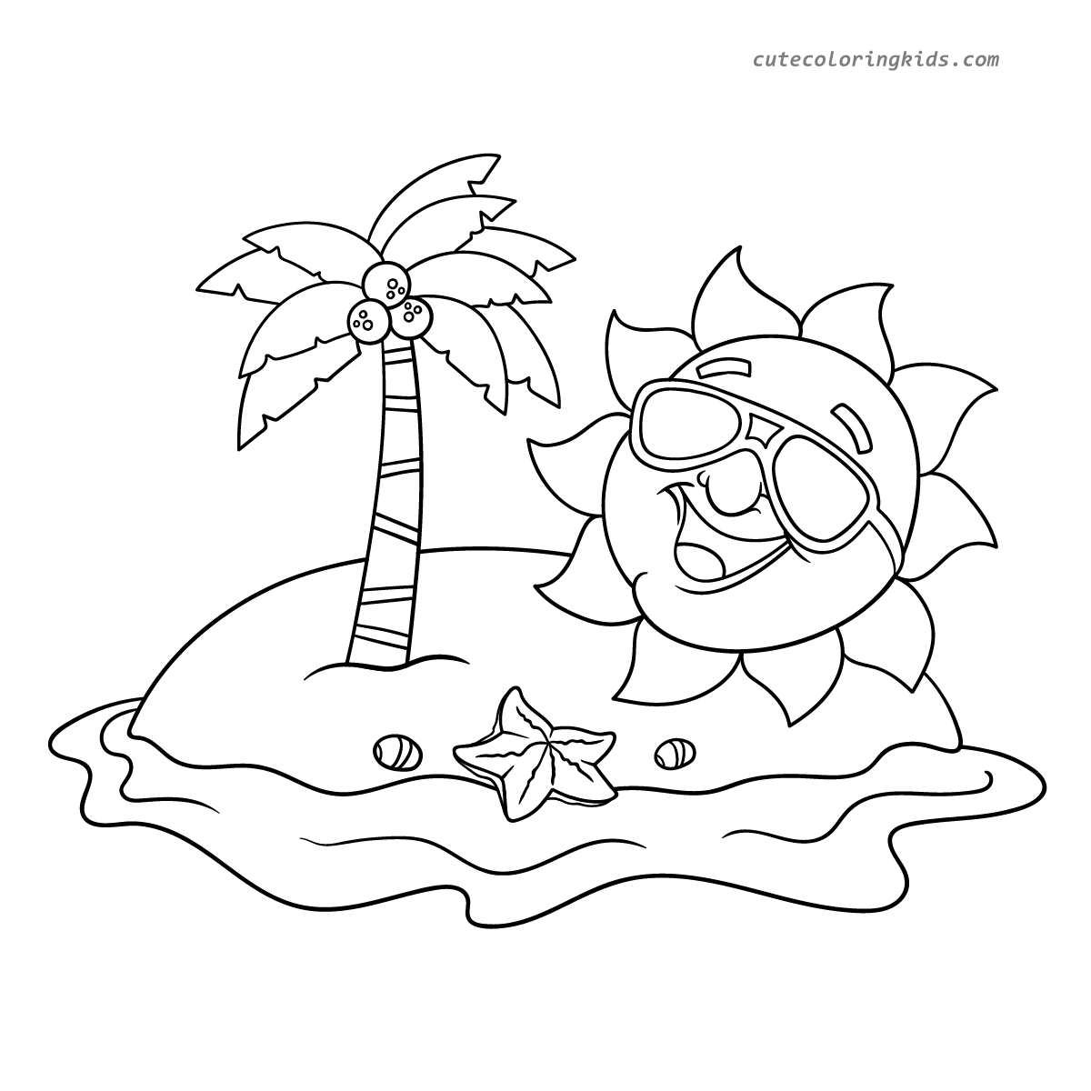 A Sunny Day on a Tropical Island: A Fun Coloring Page for Kids