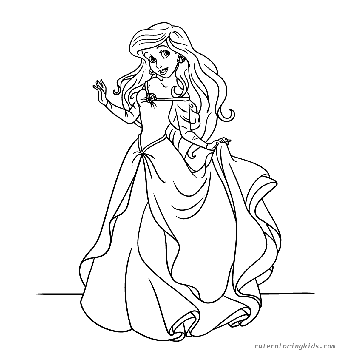 Ariel's Elegant Ball Gown: A Princess's Dream Coloring Page