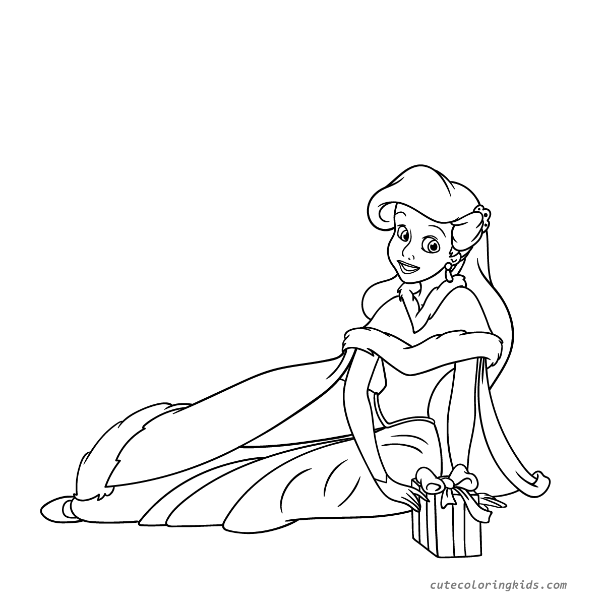 Ariel's Serene Christmas Eve: A Delightful Coloring Page Featuring Disney's Princess