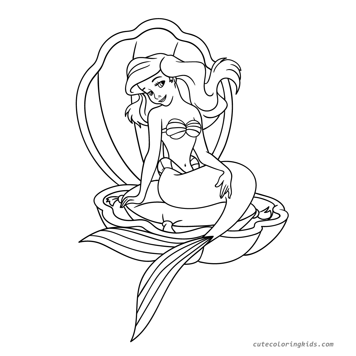 Ariel's Serene Seashell Abode: A Magical Mermaid Coloring Page