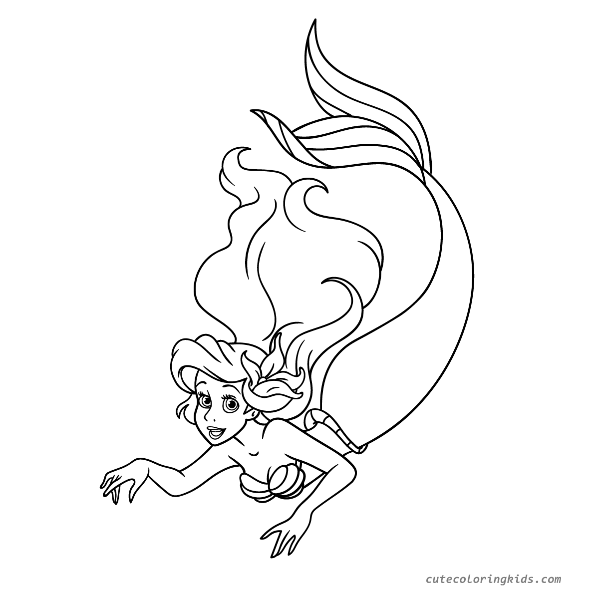 Ariel's Underwater Grace: A Charming Mermaid Coloring Page