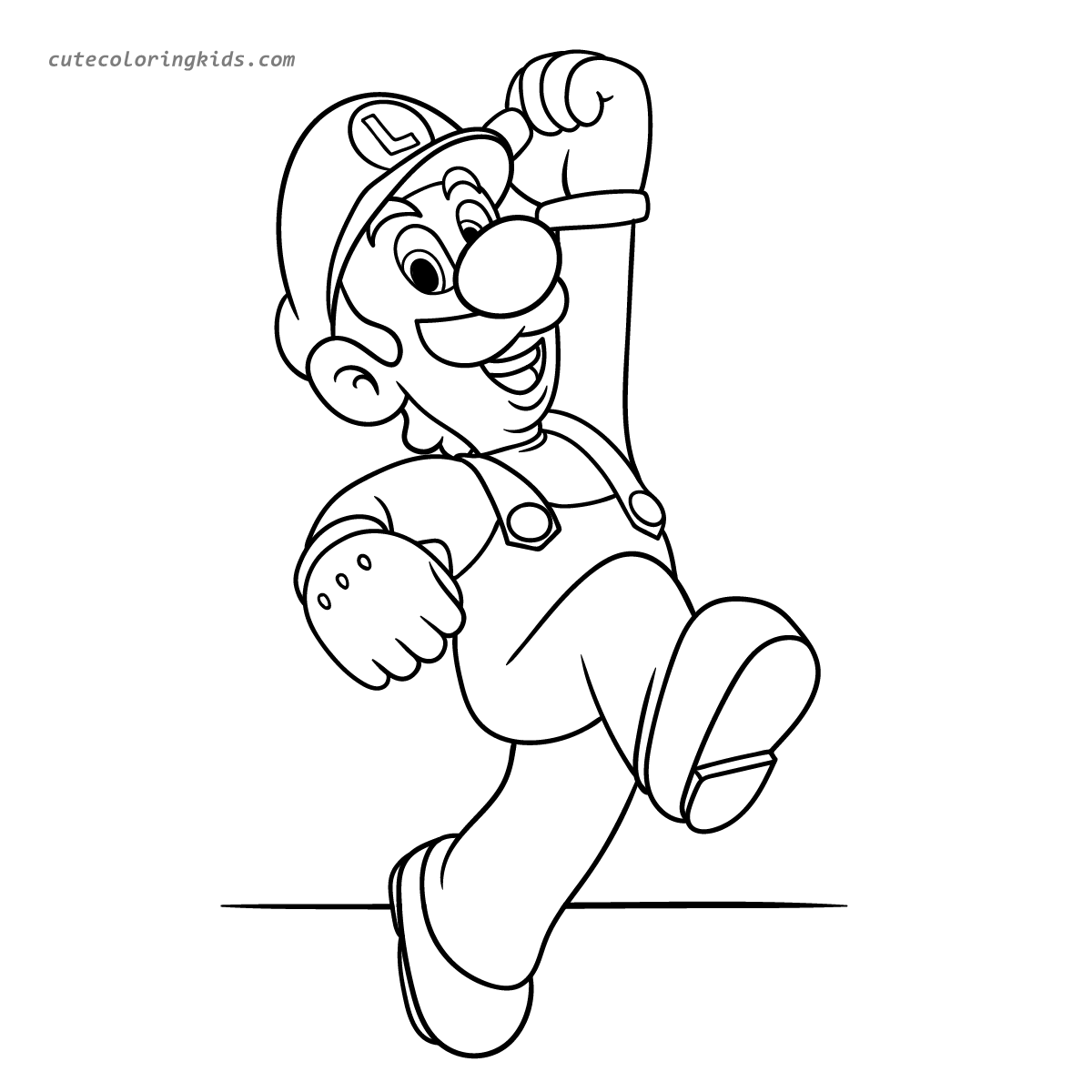 Luigi's Joyful Stride: A Fun Coloring Page Featuring the Beloved Super Mario Brother