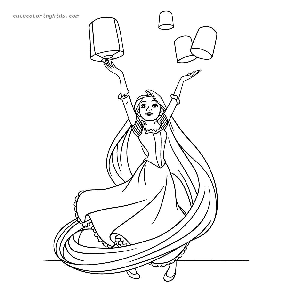 Rapunzel's Joyful Lantern Toss: A Whimsical Coloring Page Adventure