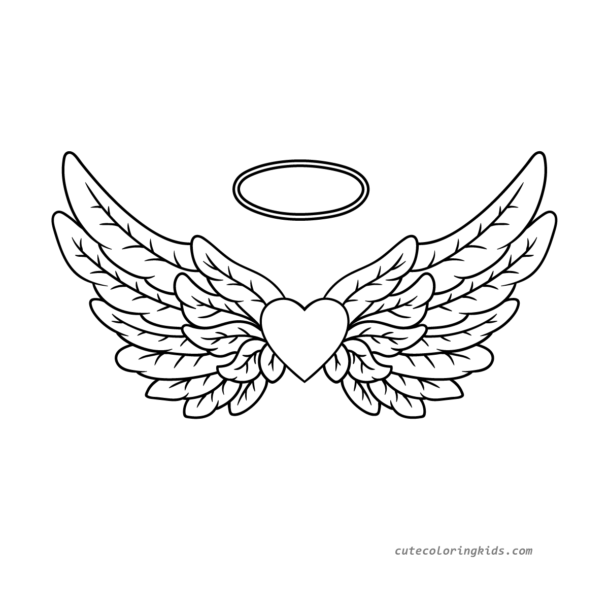 Serene Angel Wings with Heart: A Peaceful Coloring Page Design