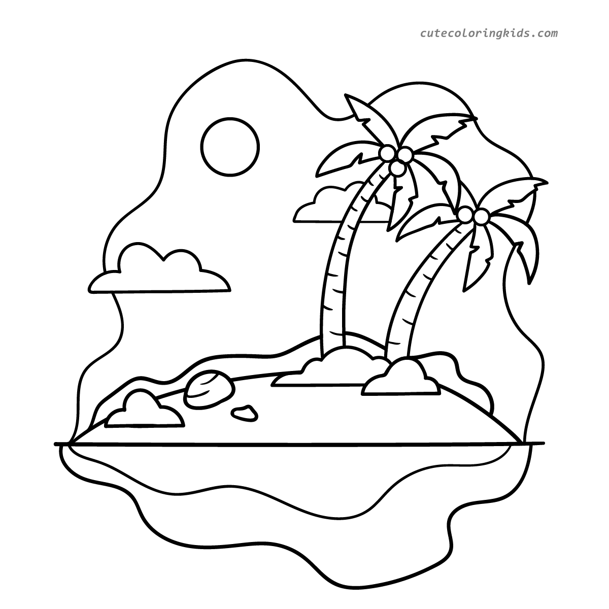 Serene Tropical Paradise: A Coloring Page Adventure on a Deserted Island