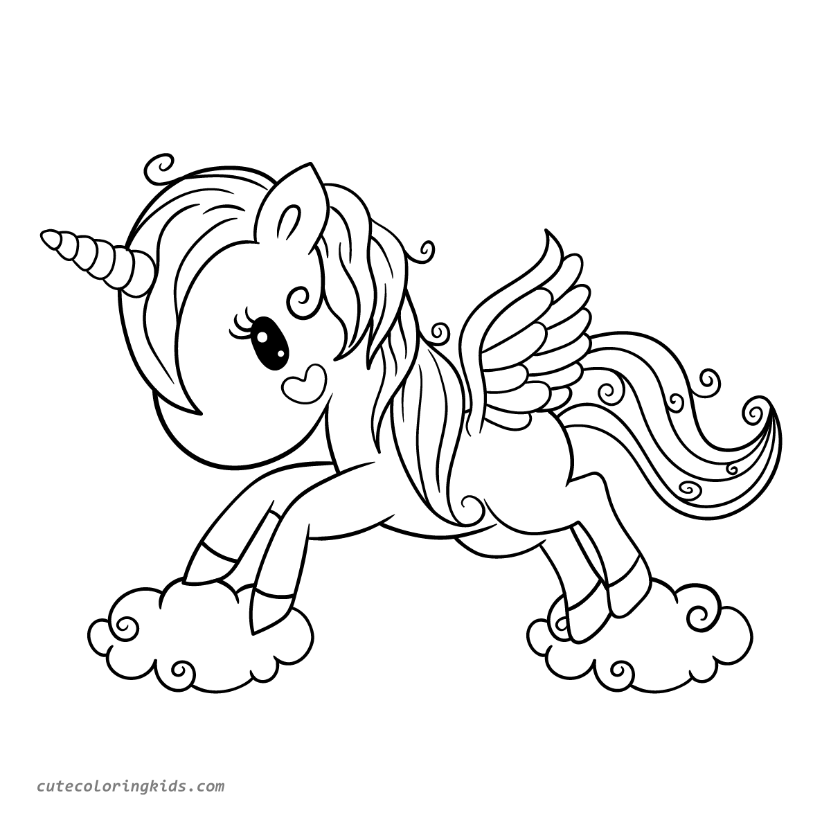 Whimsical Unicorn Awaits Your Coloring Magic: A Magical Creature on Clouds