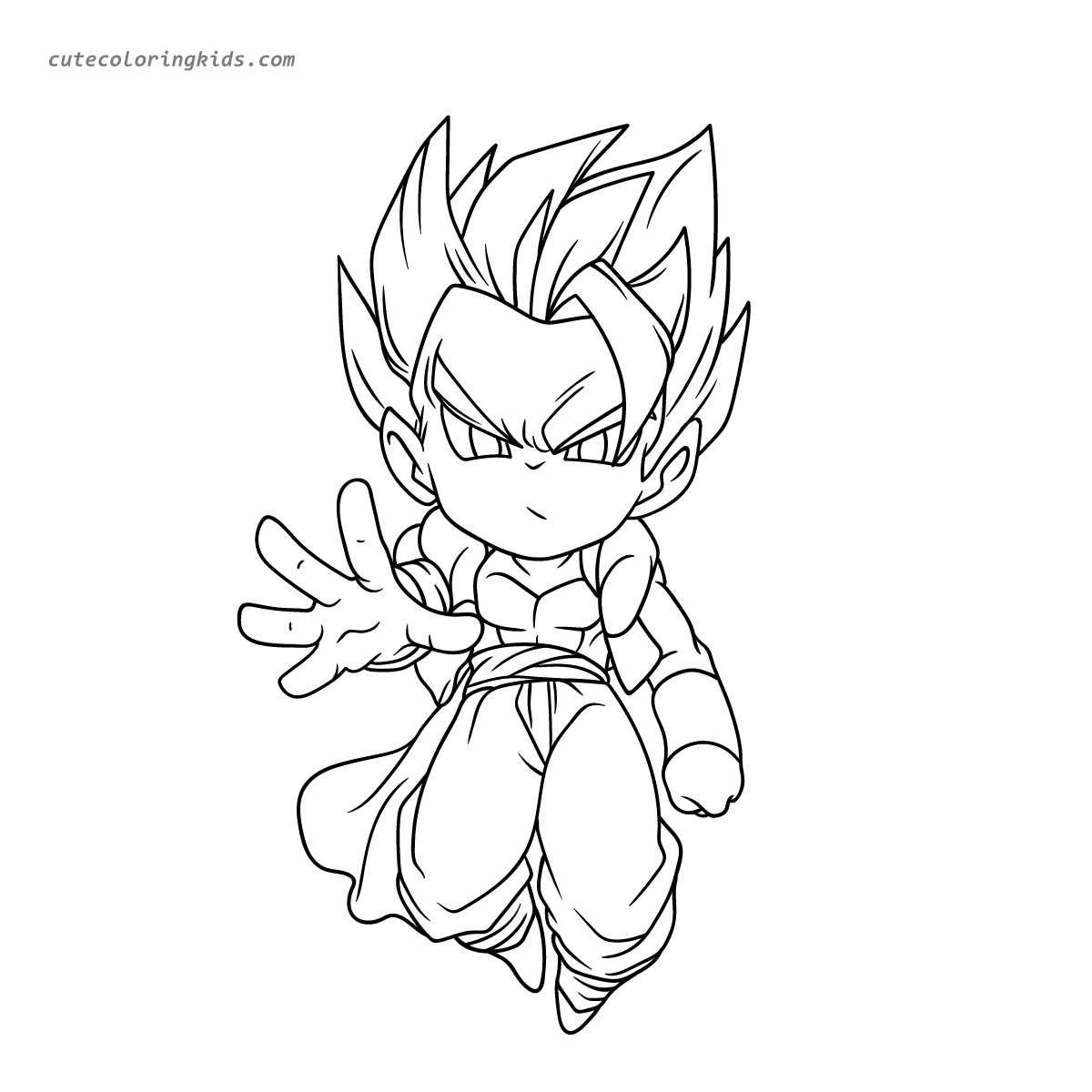 Intense Determination: A Chibi Warrior Ready for Action Coloring Page
