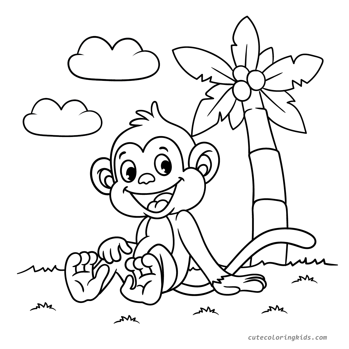 A Cheerful Monkey's Tropical Paradise: Fun Coloring Page for Kids