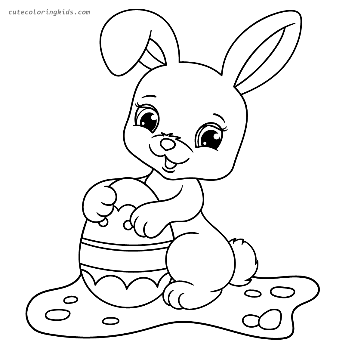 Adorable Easter Bunny Rabbit with Decorative Egg Coloring Page for Children