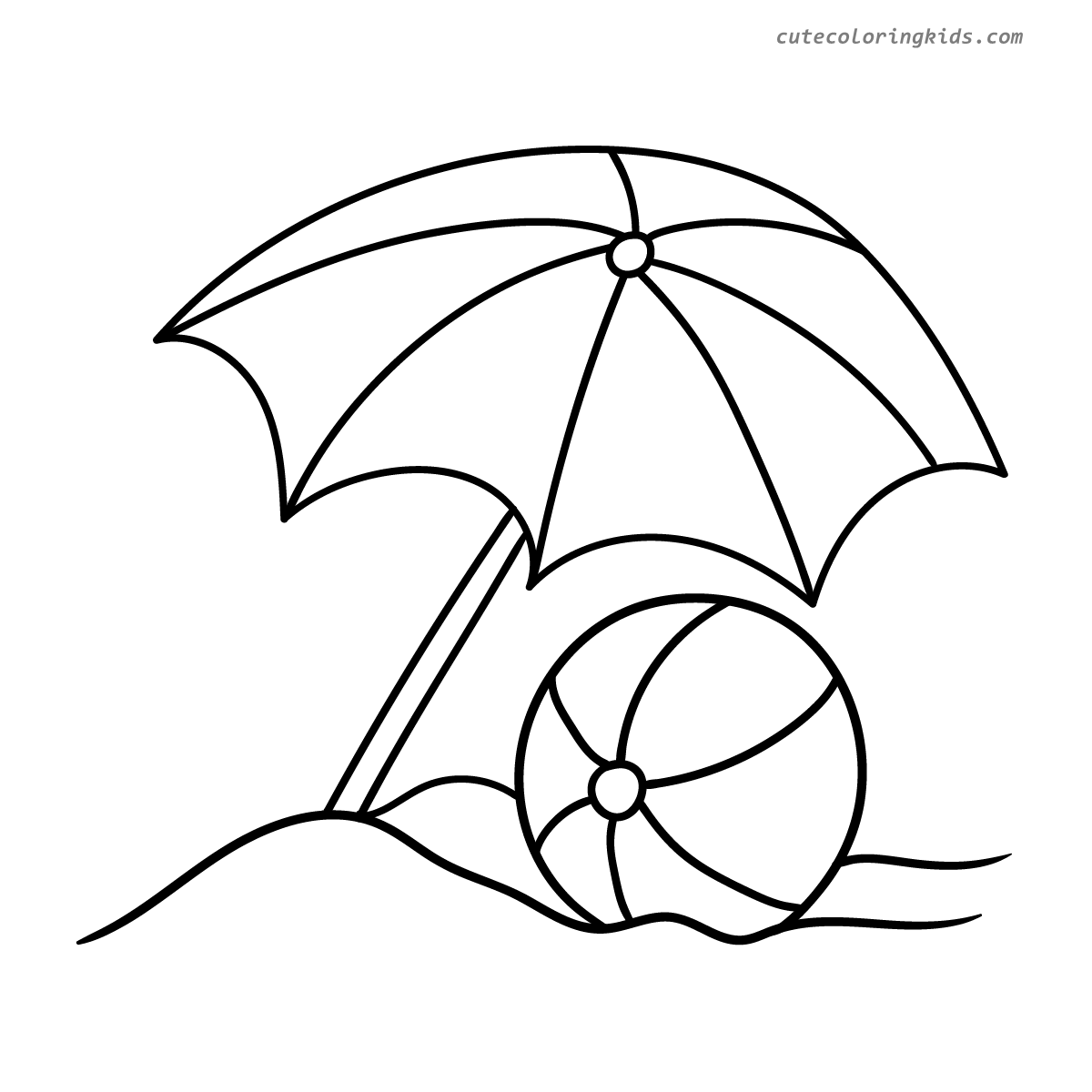 Summer Beach Day Relaxation: Umbrella and Ball Seaside Coloring Page for Kids