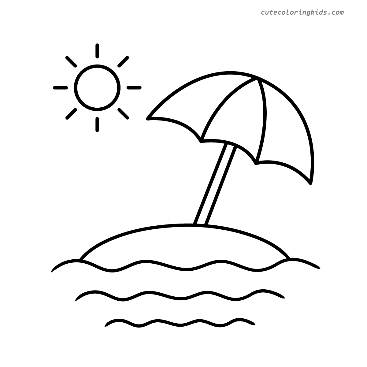 Sunny Beach Day Paradise: Relaxing Seaside Umbrella Scene for Creative Coloring