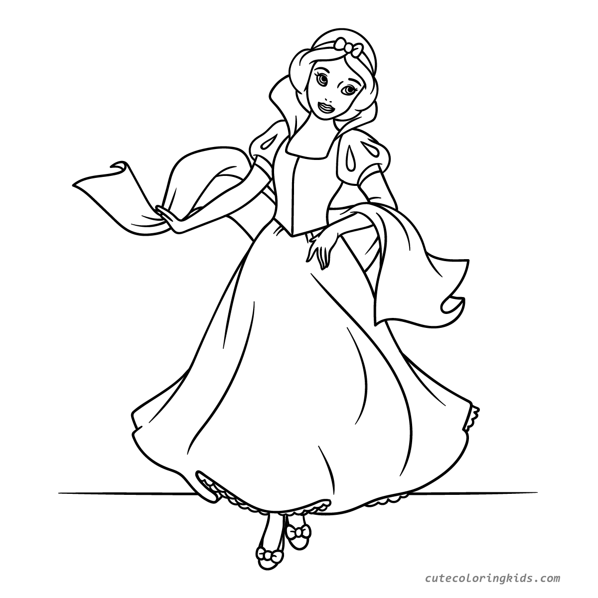 Beautiful Princess Dancing in Elegant Ball Gown - Children's Fairy Tale Coloring Page