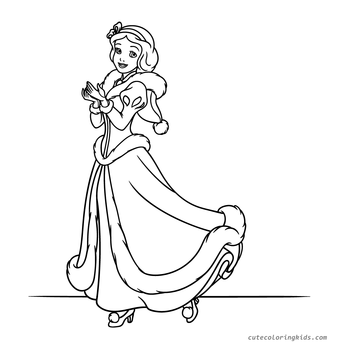 Elegant Disney Princess Twirling in Flowing Gown - Classic Fairytale Coloring Page
