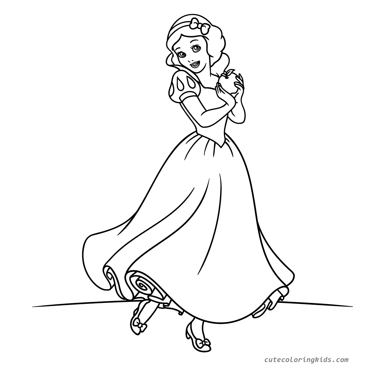 Elegant Princess Dancing in Beautiful Ball Gown - Classic Fairy Tale Coloring Page