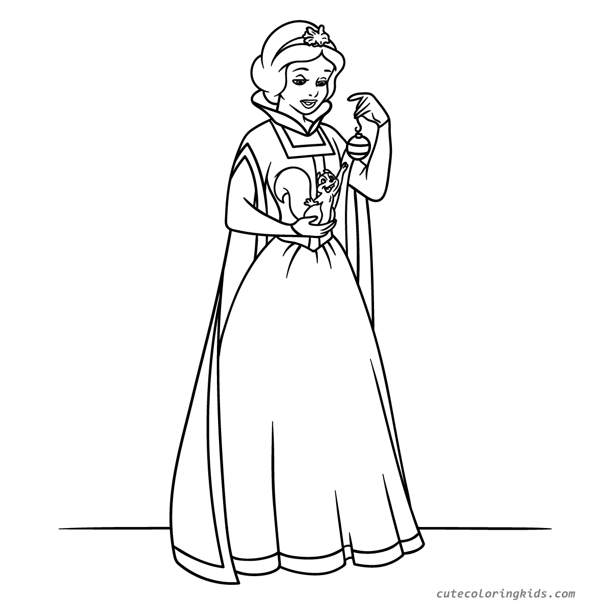 Princess Character in Royal Attire Standing Gracefully - Children's Coloring Page