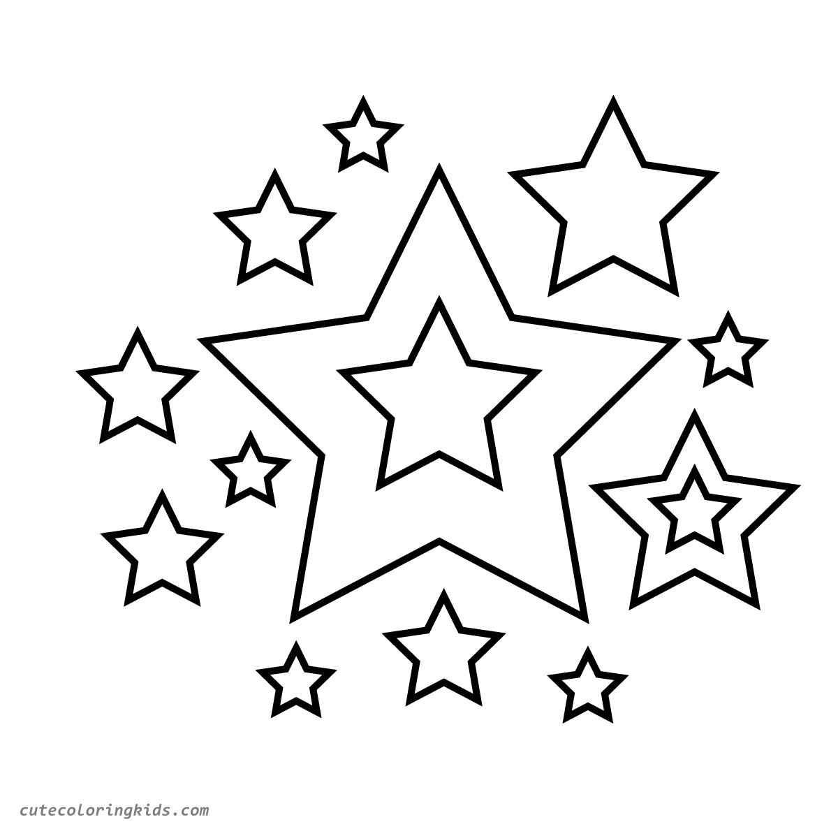 Twinkling Collection of Stars Coloring Page for Children's Celestial Creativity
