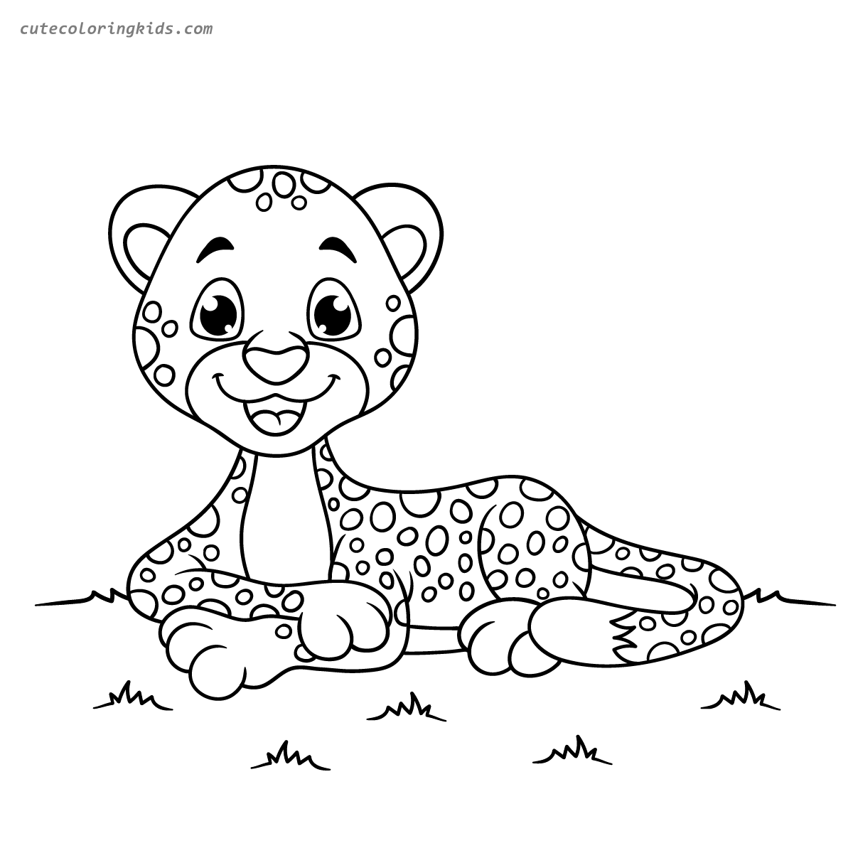 Adorable Baby Cheetah Cub Lying on Grass - Children's Wildlife Animal Coloring Page