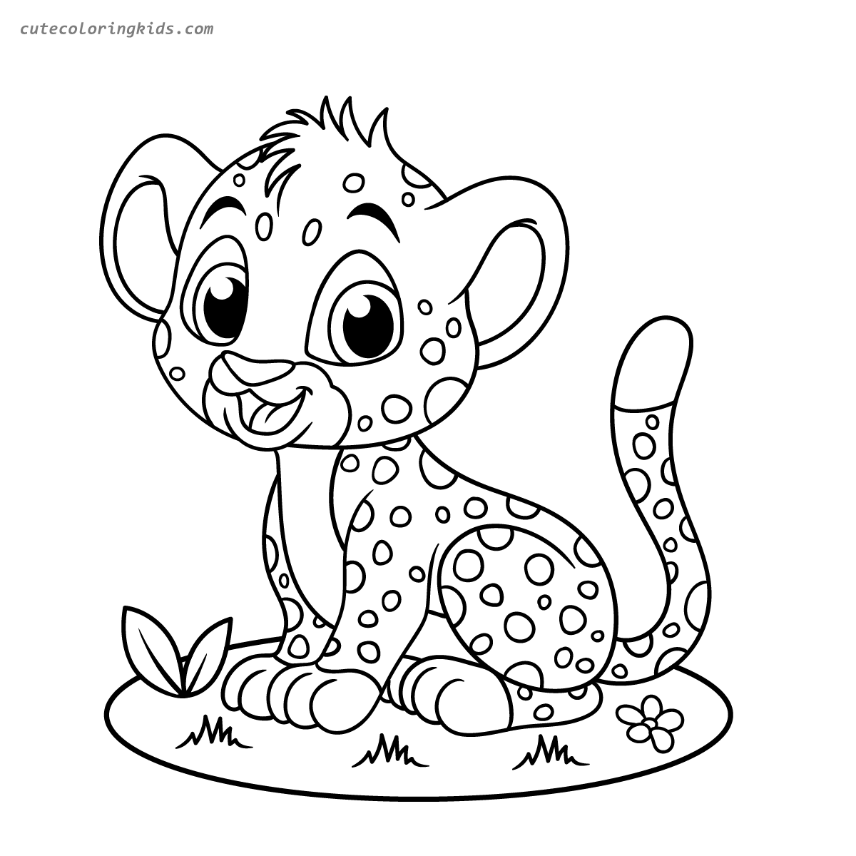 Adorable Baby Cheetah Cub with Spotted Coat on Grassy Patch Children's Coloring Page