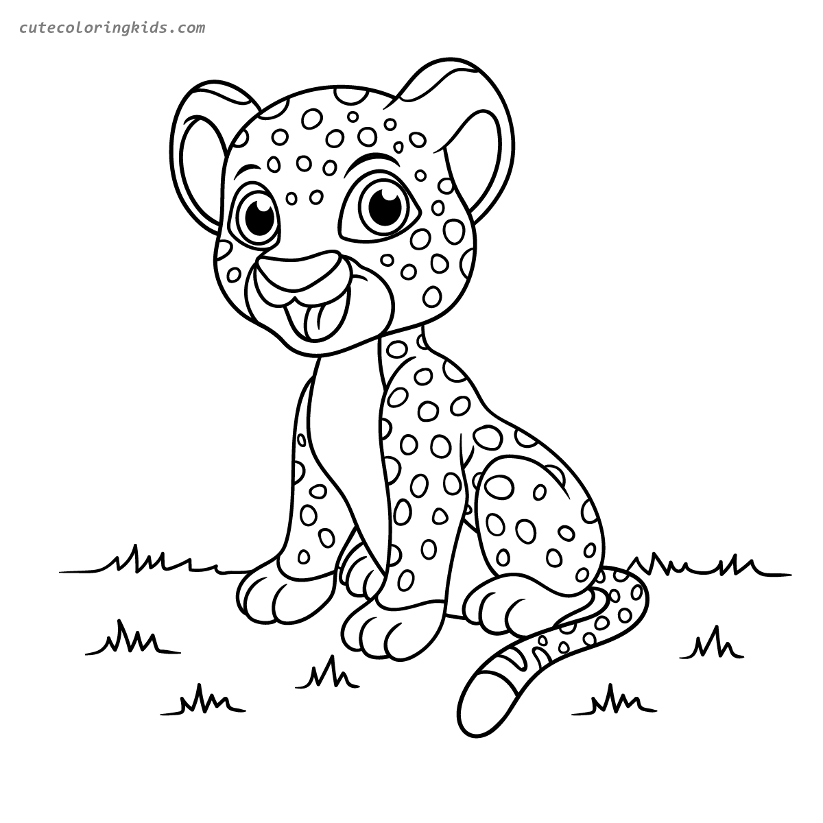 Adorable Cartoon Cheetah Cub with Spots and Playful Expression Coloring Page