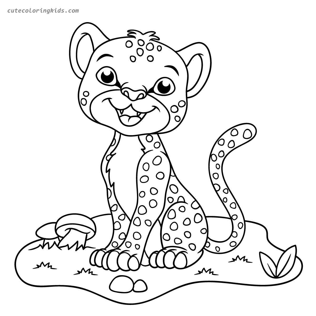 Adorable Spotted Baby Cheetah Cub Sitting on Grass - Children's Animal Coloring Page