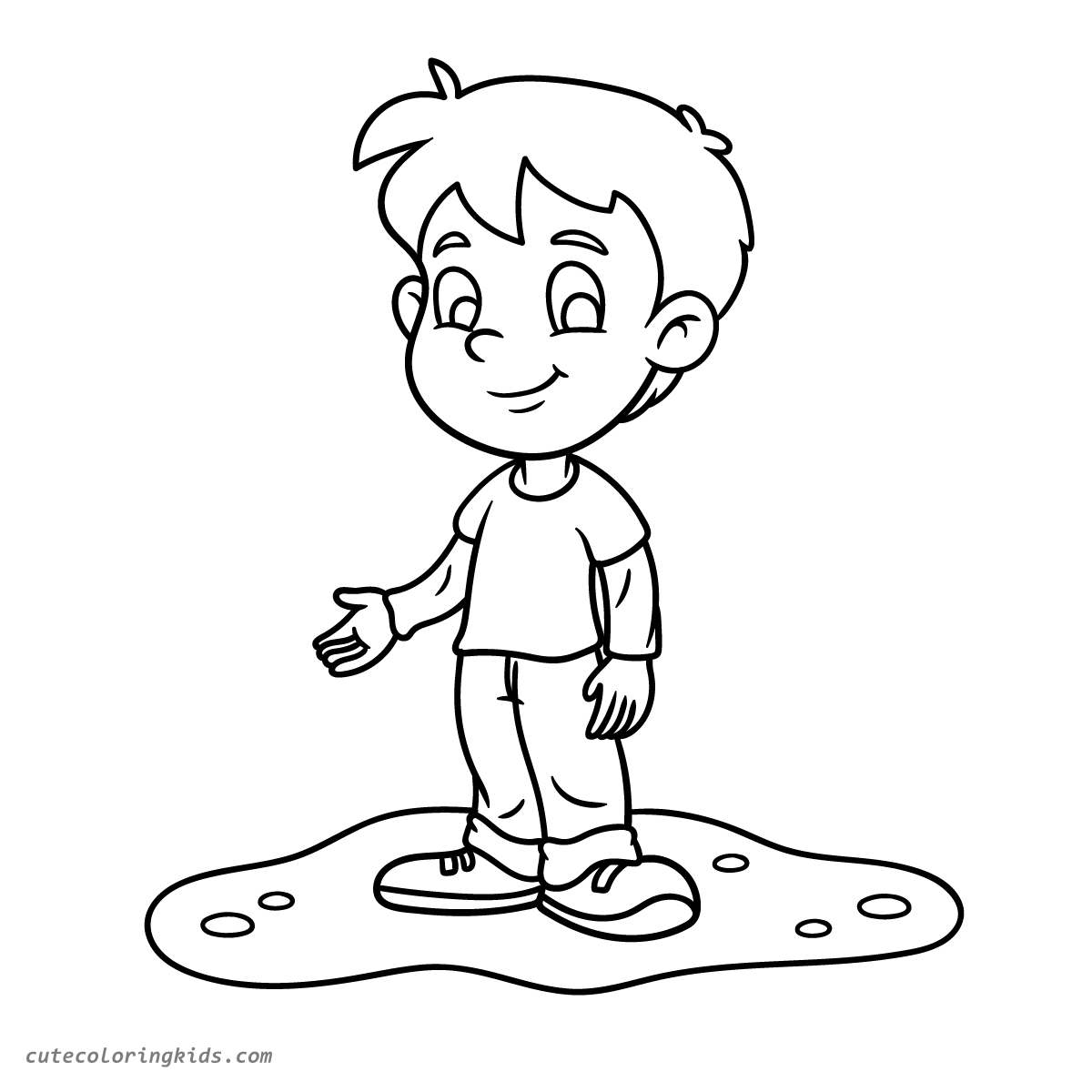 Cheerful Young Character Standing on Dotted Surface Ready for Coloring Fun