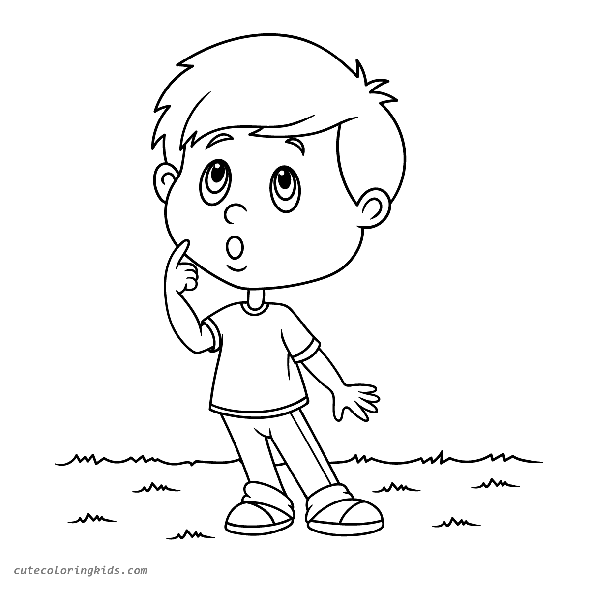 Curious Little Child Thinking with Wonder: Perfect Outline for Children's Coloring Activity