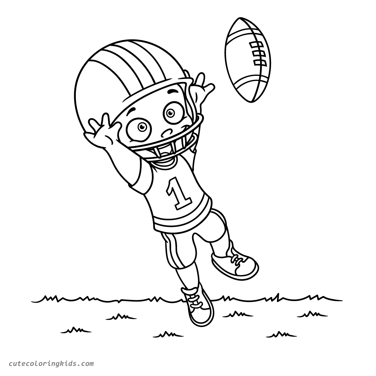 Energetic Young Football Player Catching Pass in Action Coloring Page for Kids