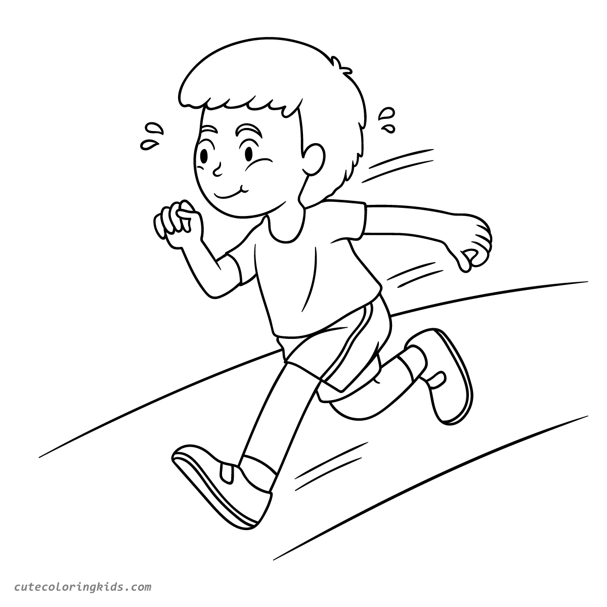Energetic Young Runner Sprinting Along Curved Track in Dynamic Coloring Page