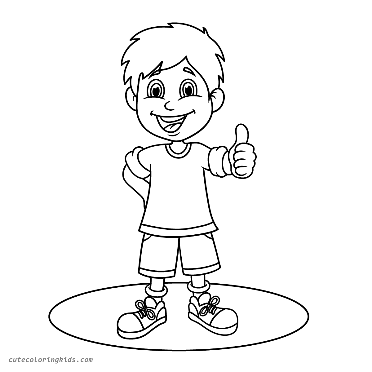 Happy Cheerful Child Giving Thumbs Up - Fun Outline Drawing for Coloring Activities