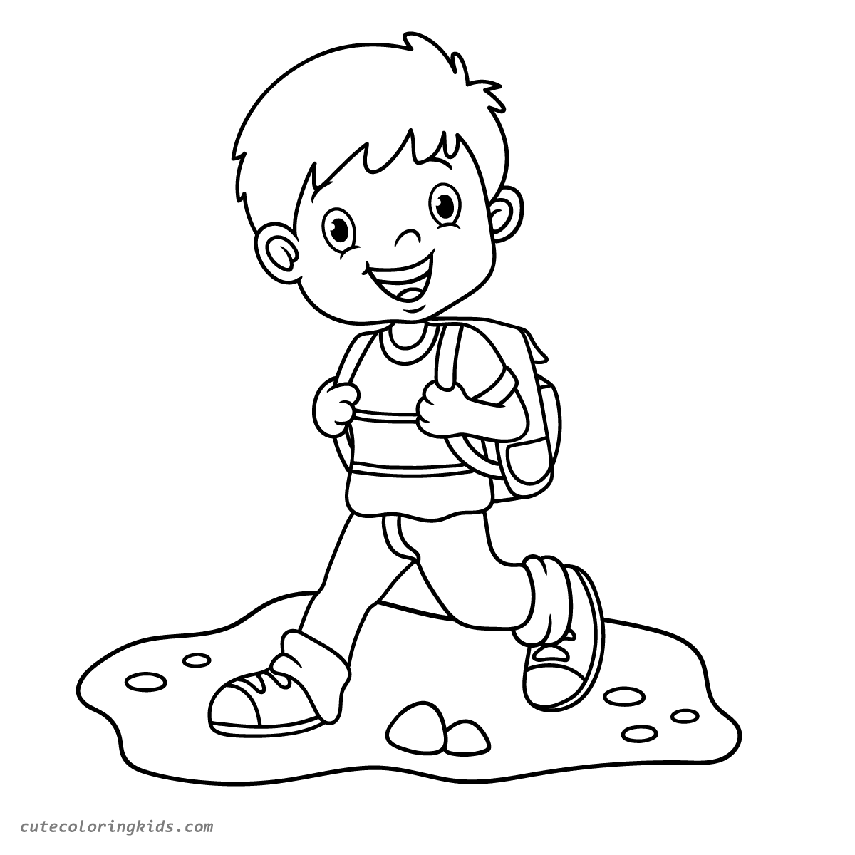 Happy School-Bound Child Walking with Backpack - Fun Educational Coloring Page