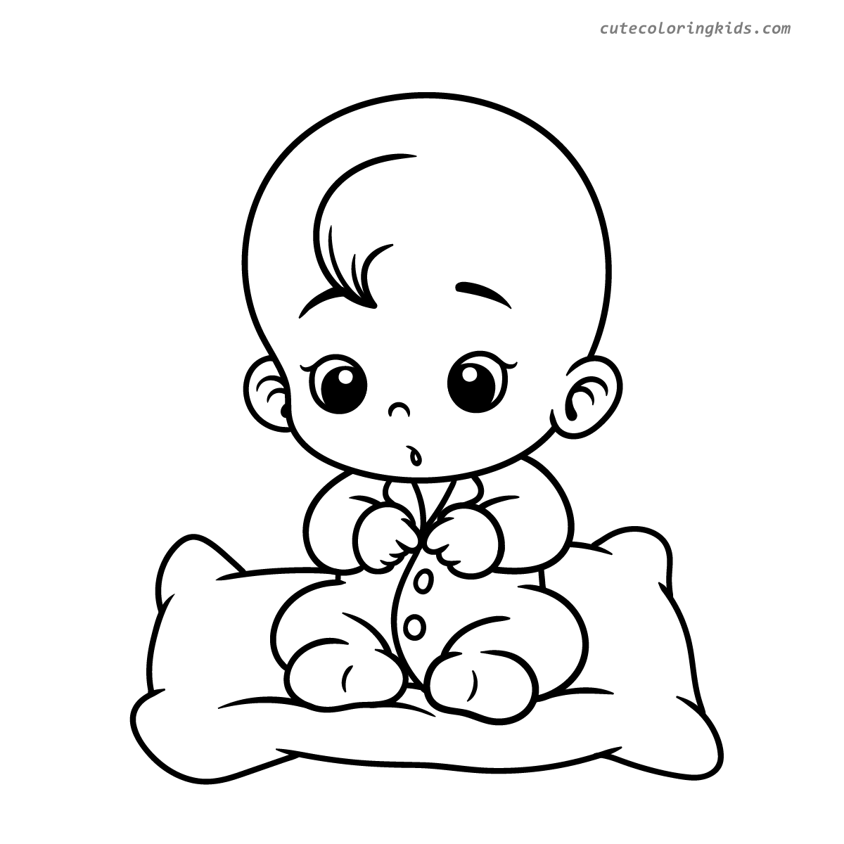 Adorable Baby Sitting on Pillow - Sweet Innocent Expression Coloring Page for Children