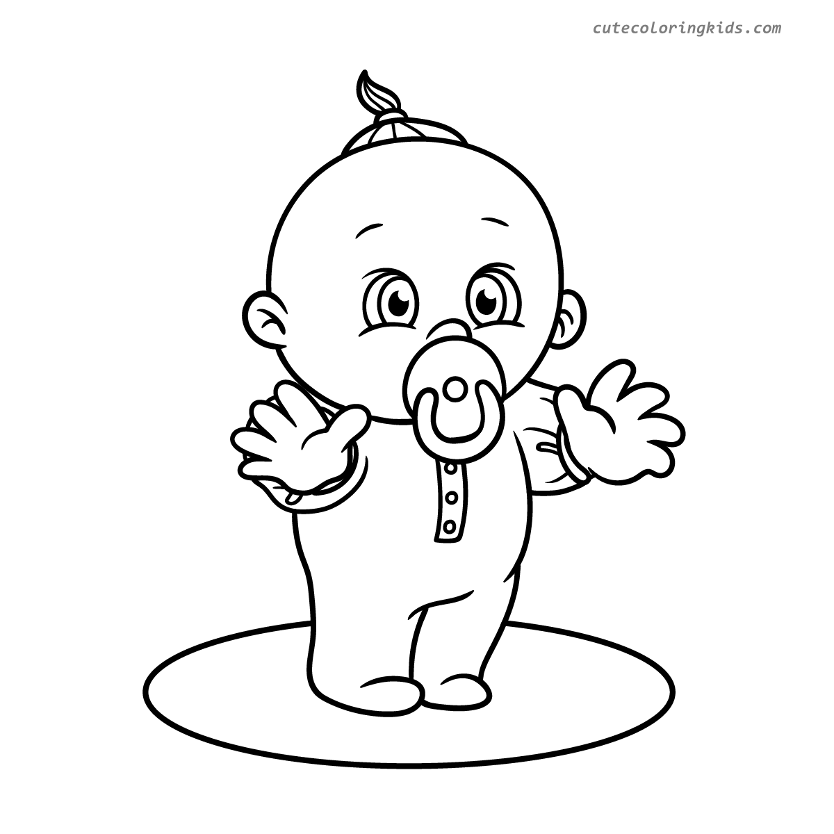Adorable Baby with Pacifier Reaching Out Joyfully - Cute Infant Coloring Page