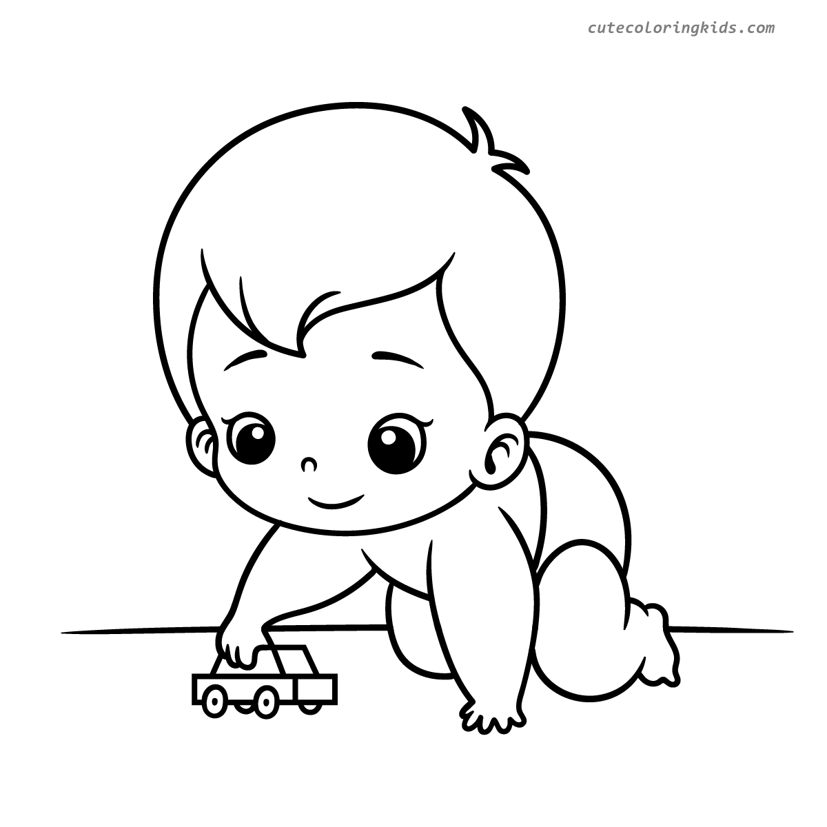 Adorable Crawling Baby Playing with Toy Car - Sweet Infant Coloring Page for Kids