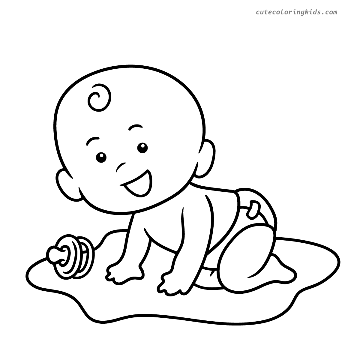 Adorable Crawling Baby with Rattle - Cute Infant Coloring Page for Children