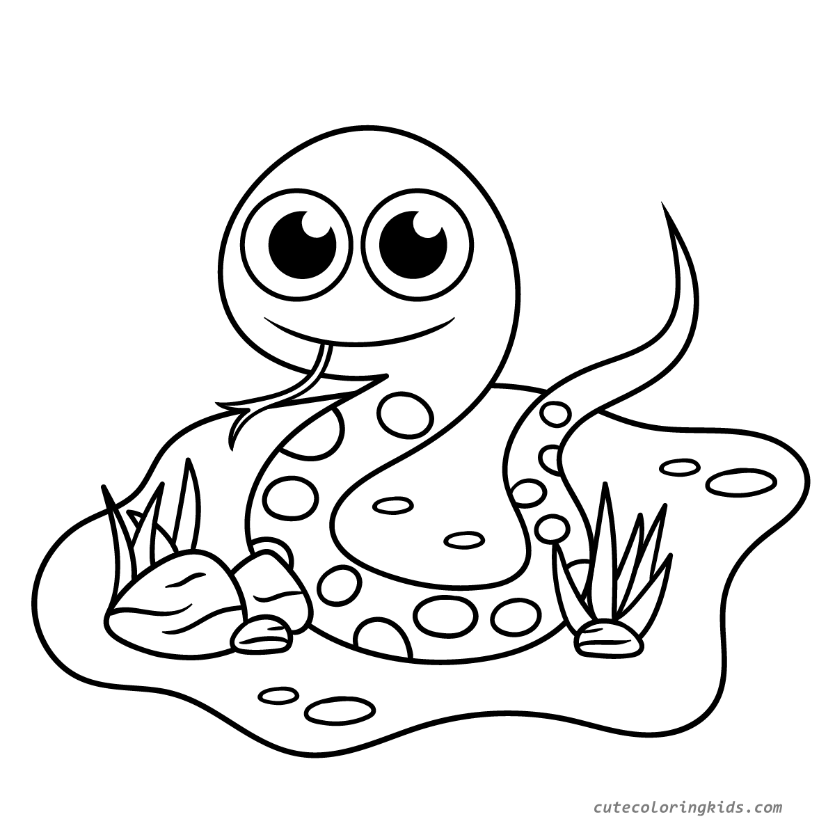 Adorable Spotted Snake in Pond Illustration for Children's Coloring Activities