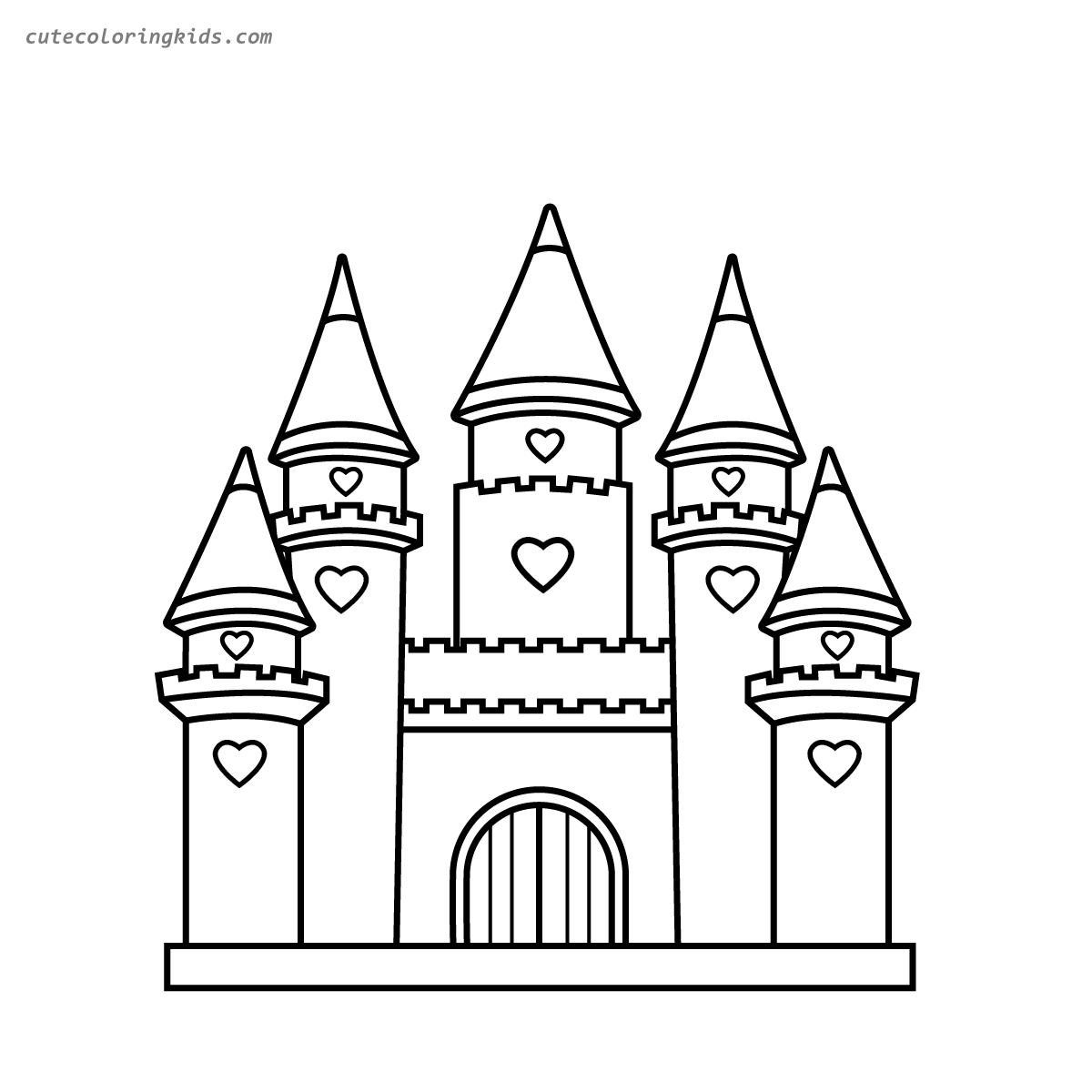 Enchanting Fairy Tale Castle with Heart Decorations - Children's Fantasy Coloring Page