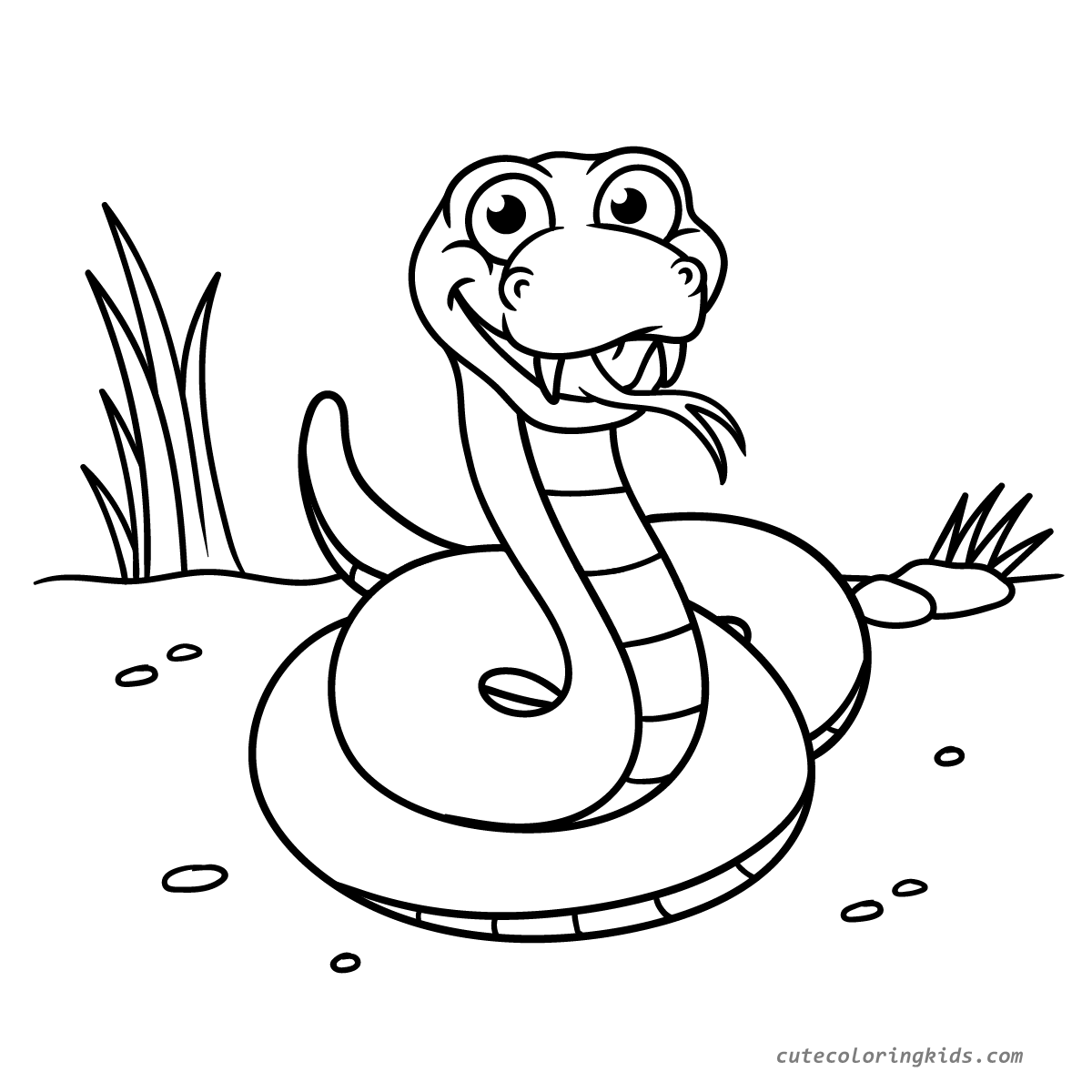 Friendly Cartoon Snake Coiled in Natural Habitat - Children's Coloring Page Art