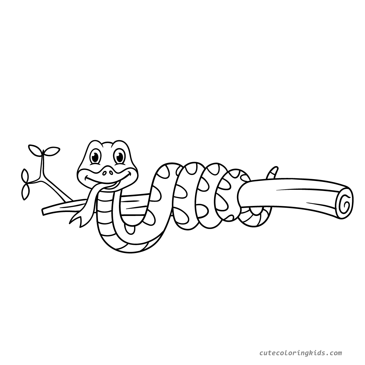 Friendly Cartoon Snake Slithering Through Hollow Log Children's Coloring Page